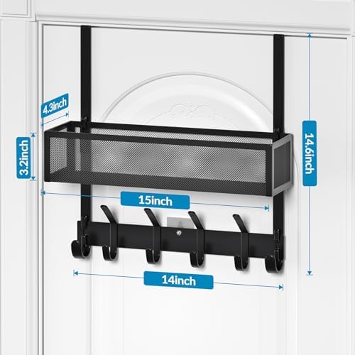 Over The Door Organizer, Towel Rack with Hooks & Basket Fits Doors 1 3/4" - Image 3