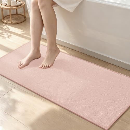 chakme Bathroom Rugs Mat 47x17, Ultra Thin Non Slip Bath Mat Runner Quick Dry Absorbent Bath Mat for Bathroom Floor, (Pink, 47"x17") by CHAKME