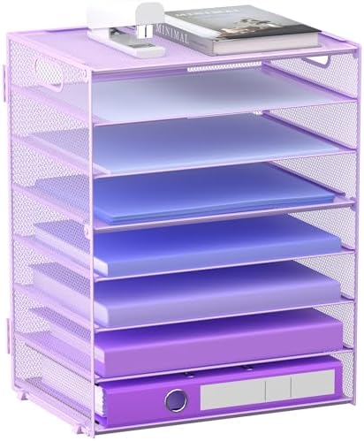 8 Tier Paper Letter Tray Organizer with Handles for Desk (Purple) by GoldOrcle