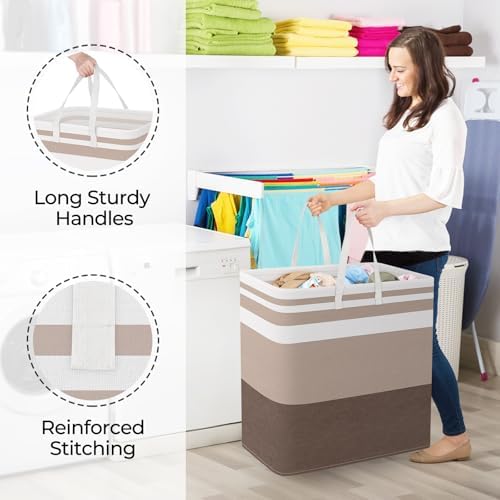 StorageRight Laundry Basket Hamper, 100L Collapsible Clothes Storage, Khaki - Image 4