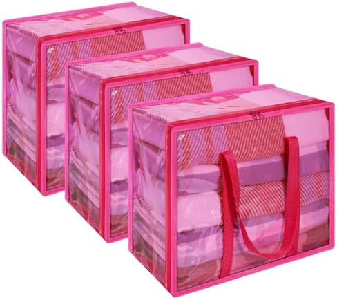 Vieshful Pink 40L Clear Clothes Storage Bag with Zipper 3 Pack by Vieshful