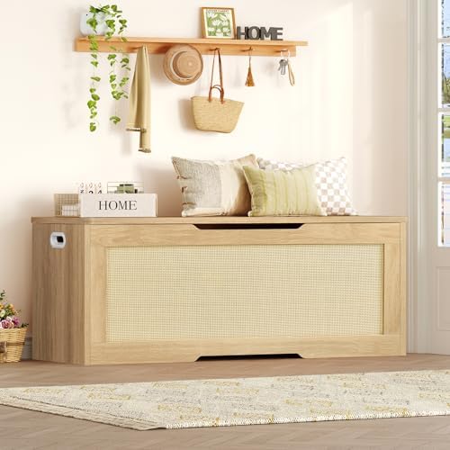 usikey 47.2" Large Storage Chest with Fabric Drawer, Toy Box with Safety Hinges, Extra Wide Storage Bench for Bedroom, Living Room, Entryway, Supports 300 lb - Image 5
