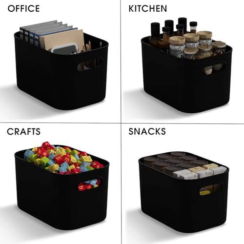 ORGIDOL 10 Pack Black Plastic Storage Bins, Storage Container for Organizing, Storage Boxes with Handle for Shelves, Cute Organizer Bins for Craft, Snacks, Pantry, Cabinet, 9.69x6.7x5.7 inch - Image 6