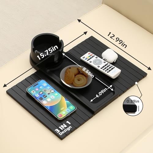Couch Armrest Table with Cup Holder,,Fit Arms 5"and Wider,BlacK - Image 3