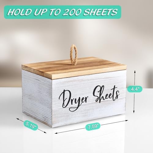 Bivvclaz Dryer Sheet Holder, White Washed Wood Laundry Sheets Container, Laundry Room Organization and Storage for Farmhouse Laundry Room Decor and Accessories, Fabric Sheet Holder - Image 2