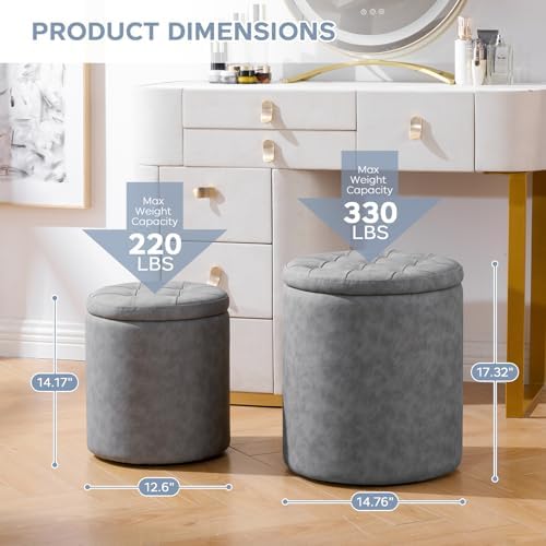 Faux Round Ottoman with Storage, Small Foot Stool for Living Room Bedroom - Image 5