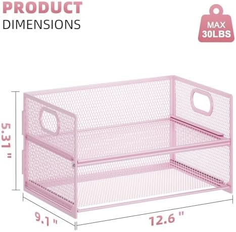 Marbrasse 2 Tier Paper Organizer Letter Tray, Mesh File Organizer with Handle, Paper Sorter Desk Organizer for Home Office Supplies - Pink - Image 5