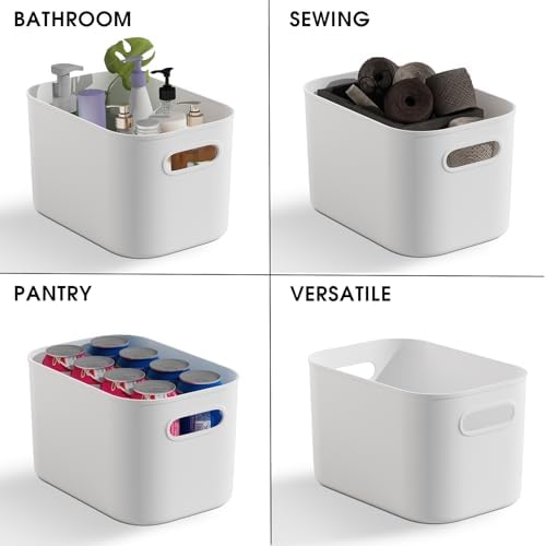 ORGIDOL 10 Pack White Plastic Storage Bins, Storage Container for Organizing, Storage Boxes with Handle for Shelves, Cute Organizer Bins for Craft, Snacks, Pantry, Cabinet, 9.69x6.7x5.7 inch - Image 6
