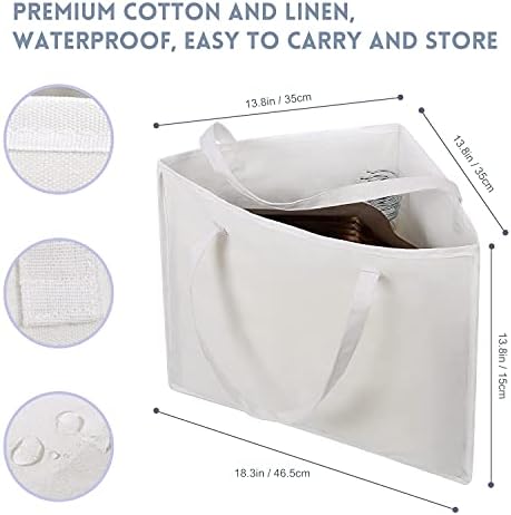 Foldable Triangle Hanger Bag with Handles, Space Saving Organisers Tidy Storage in Closets, 18" x 13" x 13.2", White, Cotton, Linen - Image 3