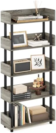 Furinno Turn-N-Tube 5-Tier Display Shelf, Open Frame, French Oak by Furinno-FitsYourSpaceFitsYourBudget