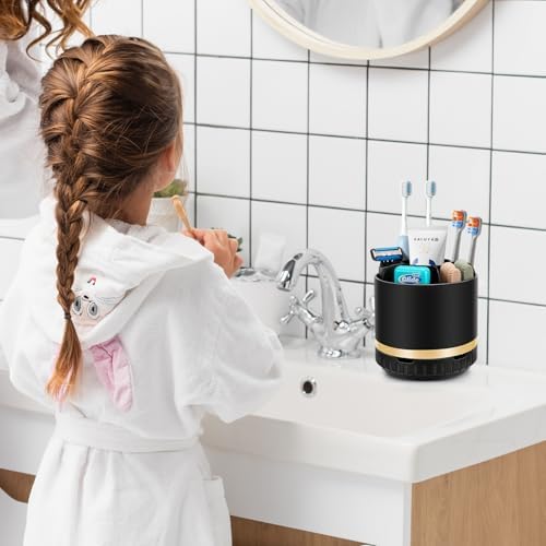 GFWARE Rotating Black Toothbrush Holder for Bathroom Organizer, Drainage - Image 4
