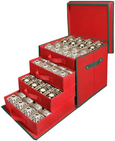 Premium Christmas Ornament Storage Box Keeps 64 3" & 4 Individual Trays ﻿ by WDZREE