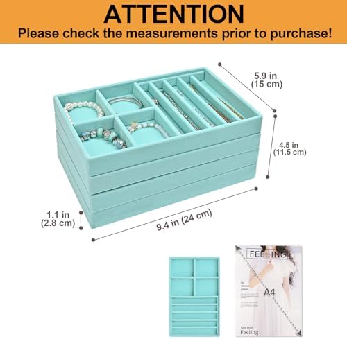 ProCase Stackable Jewelry Organizer Trays for Drawers, Jewelry Drawer Inserts Container Display Case Storage for Earring Necklace Rings Bracelet with Removable Dividers -Blue, 4 Layers - Image 2
