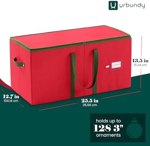Christmas Ornament Storage Box - Red, Fits 128 Ornaments - Organizer With Dividers & Handles - Image 2