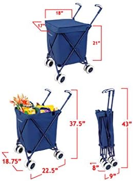 Versacart Transit -The Original Patented Folding Shopping and Utility Cart, Water-Resistant Heavy-Duty Canvas with Cover, Double Front Swivel Wheels, Compact Folding, Transport Up to 120 Pounds, Blue - Image 4