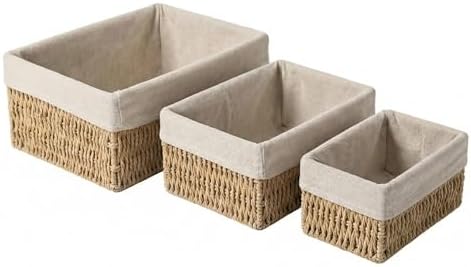 Wicker Storage Baskets Set of 3, Bathroom & Shelf Bins by Rattanzenith