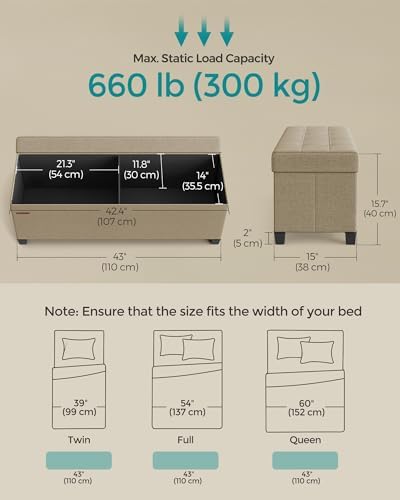 SONGMICS Storage Ottoman Bench, Foldable Foot Rest with Legs - Image 2
