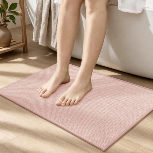 chakme Bathroom Rugs Mat 24x17, Ultra Thin Non Slip Bath Mat Small Quick Dry Absorbent Bath Mat for Bathroom Floor, (Pink, 24"x17") by CHAKME