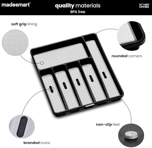 madesmart Classic 6 Compartment Silverware Tray, Carbon - Image 4