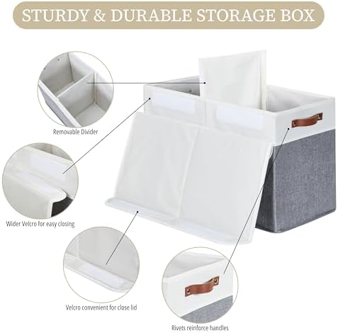 DECOMOMO Large Toy Storage Box, Toy Storage Bins with Lid (Grey & White) - Image 3