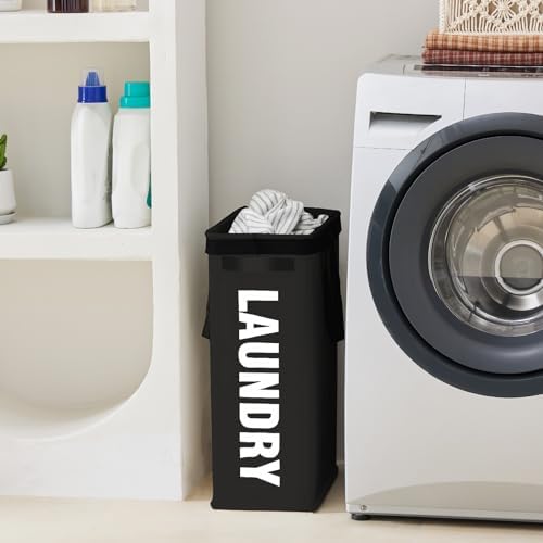 45L Slim Laundry Hamper with Removable Inner Bag & Side Handles, Black - Image 6