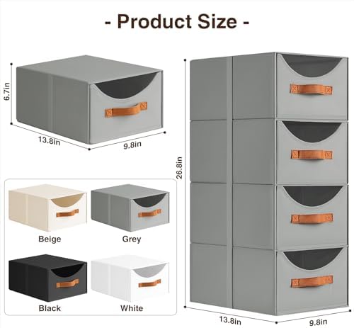 Homsorout Stackable Storage Drawers - Collapsible Storage Bins with Drawers, 6 Pack Closet Shelf Organizer Basket, Fabric Pull Out Organizer for Bedroom, Living Room, Dorm, Grey - Image 3