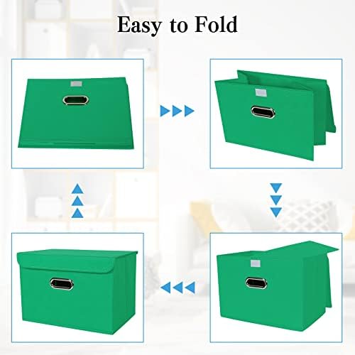 STOREONE Fabric Storage Cube Bins Foldable Organizer Container Collapsible Basket with Lids and Metal Handles, for Home, Bedroom, Closet 3 Pcs (Green) - Image 6