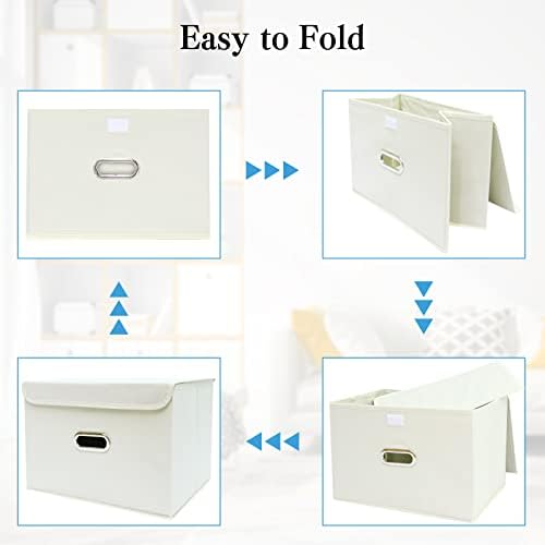 STOREONE Fabric Storage Cube Bins Foldable Organizer Container Collapsible Basket with Lids and Metal Handles, for Home, Bedroom, Closet 6 Pcs (Creamy-White) - Image 6
