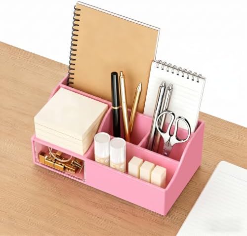 HBlife Acrylic Desk Organizer with Drawer, Pen & Pencil Holder, Multifunctional Desktop Caddy for Office Supply and Organization (Pink, 2 Pack) - Image 5