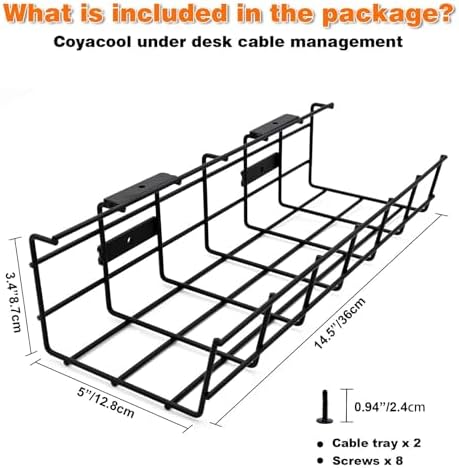 Under Desk Cable Management- 4 Pack Cord Organizer. Metal Wire Cable Management Tray for Office, Studio and Home. Super Sturdy Under Table Cable Managements - Black Cable Organizer - Image 5