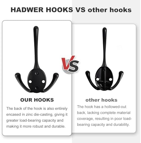 Wall Mounted Coat Hooks 10 Packs Heavy Duty Black Hardware Robe Hooks Decorative for Single Hanging Coats Towel Cubicle Classroom Kitchen Bath Backpack Hat Hook - Image 4