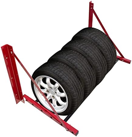 ROBLOCK Folding Tire Wheel Rack Wall Mount Multi-Tire Spare Carriers Garage (32"-48") x 22" x 22", Red - Image 6