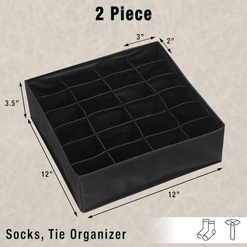 Simple Houseware 2 Pack Closet Sock Organizer, 24 Cell, Black - Image 2