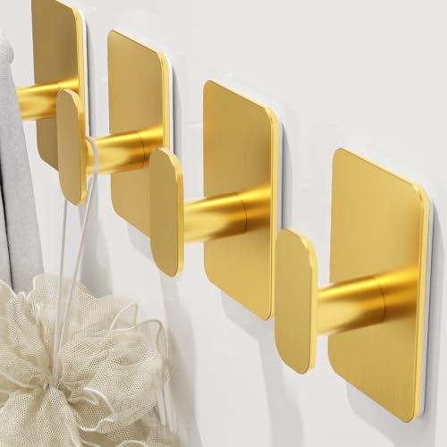 6 Pack Large Heavy Duty Wall Hooks - 26lb Max, Stainless Steel Adhesive Towel Hooks for Hanging Towel, Coat, Robe, Hat, Sticky Towel Holder for Wall Mount in Bathroom, Shower, Kitchen - Gold - Image 4
