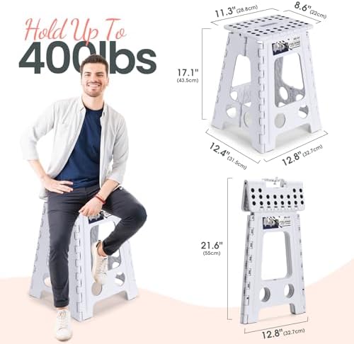 Delxo 17.5 Inch Folding Step Stool,Foldable Step Stool for Adults White - Image 2
