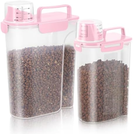 LEAWALK Cat Dog Pet Food Storage Container 5-7Lbs BPA-free (Light Pink, (3L+5L)-2pack) by LEAWALK