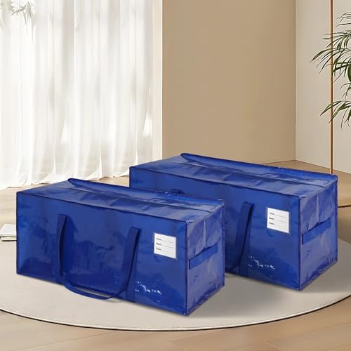 6 Pack Heavy Duty Extra Large Moving Bags with Handles, Waterproof Foldable Storage Totes, Clothing Storage Bags, Packing Moving Boxes for College Supplies & Seasonal Storage, Blue - Image 5
