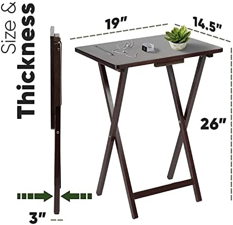 PJ Wood - Folding TV Tray Set of 2 - Espresso Wood Tables - Image 3
