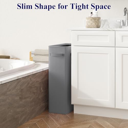 Optish 50L Slim Laundry Hamper, Small Laundry Hamper With Handles, Narrow Laundry Basket for Dorm, Bedroom, Living Room, Collapsible Laundry Basket, Grey - Image 2