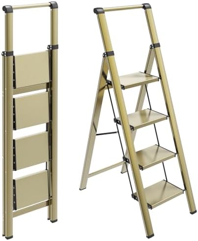 HBTower 4 Step Ladder, Lightweight Aluminum Folding Step Stool by HBTower