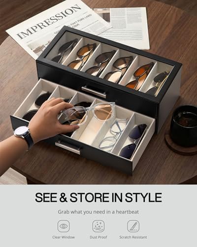 ProCase Sunglasses Organizer Box with Clear Glass Lid, PU Leather Eyeglass Storage Display Case for Men and Women - Image 4
