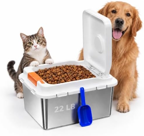 kotlie 22 lb Airtight Stainless Steel Cat Dog Food Storage Container PP Lid by Kotlie