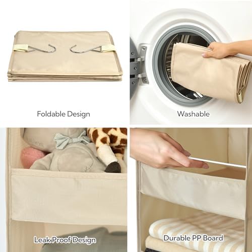GRANNY SAYS 3-Shelf Hanging Closet Organizer, Foldable Storage, Khaki - Image 6