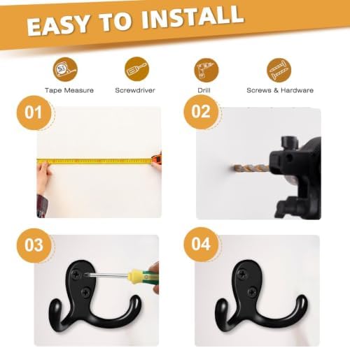 CBWLWJ 15 Pack Coat Hooks Wall Hooks for Hanging, Heavy Duty Double Prong Metal Hook Wall Mounted for Living Room, Bathroom, Kitchen, Bedroom for Coat, Bag, Scarf, Towel, Hat, Key, Cup (Black) - Image 7
