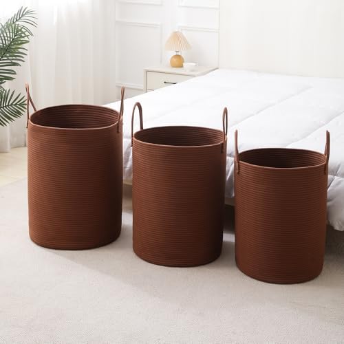 Laundry Basket Hamper Tall Rope Storage Woven for Blanket toys Dirty Clothes in Living Room Bathroom Bedroom (Dark Brown, 60L/15.8Gal) - Image 6