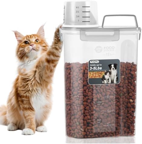 Dog Cat Food Storage Container with Cup (Clear Gray, 2.5L) by ODOMU