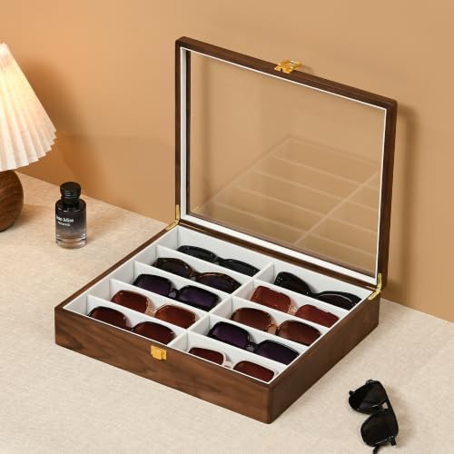 Black Walnut Sunglasses Organizer Box, 10 Slot Wood Eyeglass Case for Men - Image 2
