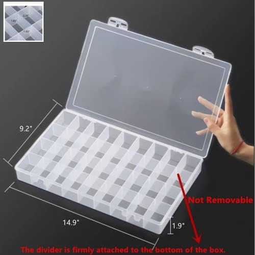 3PCS 36 Grids Large Plastic Organizer Box with Dividers, Compartment Organizer Box for Nail Accessories/Screw/Sewing Arts and Oil Paint, Bead Storage Containers 14.9 Inch x 9.2 Inch x 1.9 Inch (Clear) - Image 2