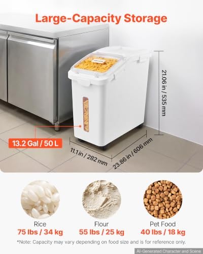 VEVOR Rice Storage Container 75 lbs/13.2 Gallons Dog Food Dispenser Bin - Image 2