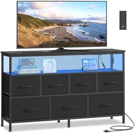 SONGMICS Dresser with App-Controlled LED Lights, 7 Fabric Drawers Dresser by SONGMICSbySONGMICSHOME